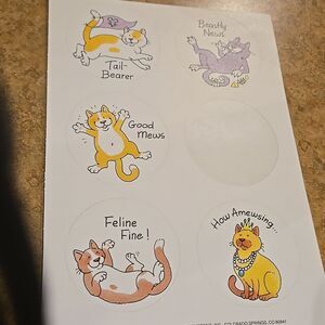 Frazzled Felines 1 Sheet of Cat Stickers Current  1988 Made in USA 5 Total vtg
